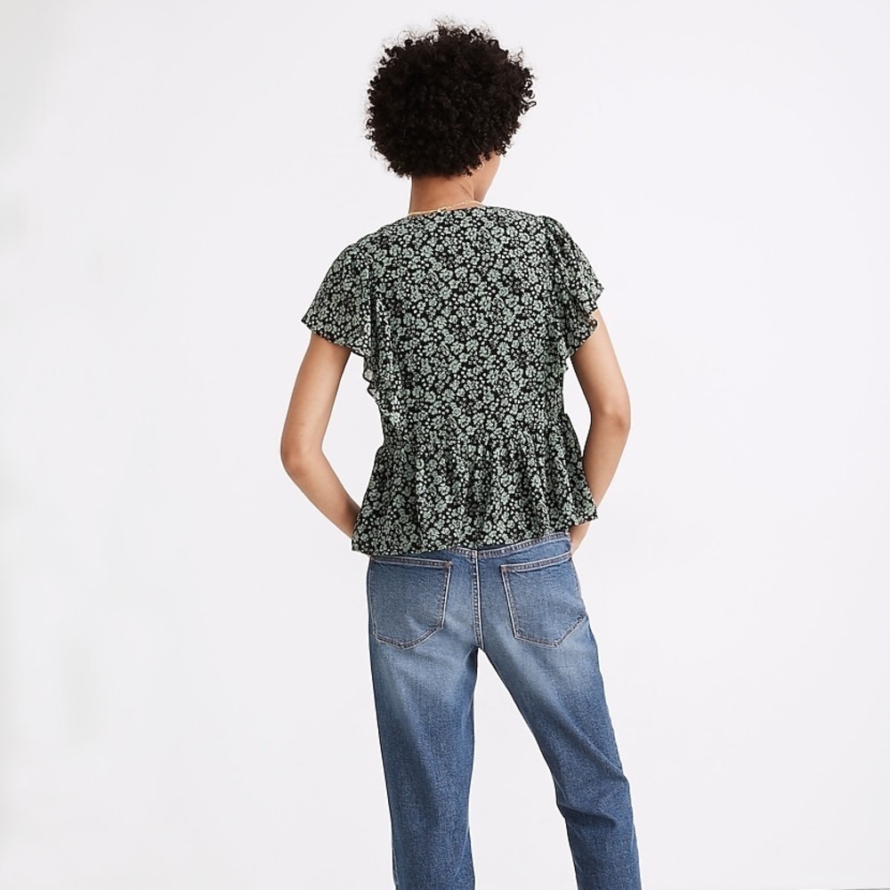 Madewell Black Floral Peplum Wrap Blouse - Picture 2 of 7